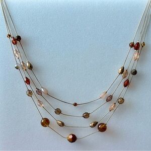 Vintage Neutral Colors Acrylic Bead Necklace Three Strands 16” to 20”